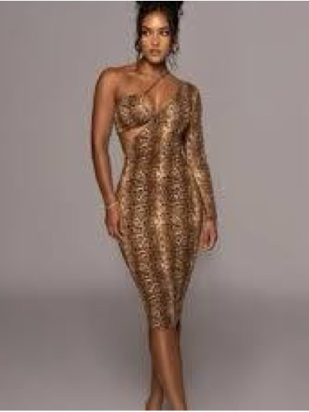 JLUXLABEL Gold & Brown Snake-Print One-Shoulder Dress